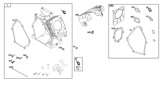 Cylinder Group Diagram and Parts List for 12T102-0061-F8  Briggs and Stratton Engine